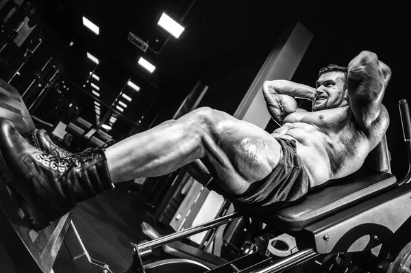 Stilig Kaukasiska Muskel Man Modell Utseende Träningspass Gymträning Ben Quadriceps — Stockfoto