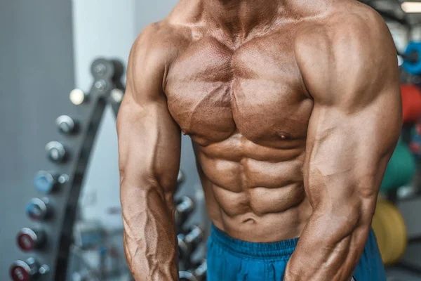 Brutalt Starka Bodybuilder Atletisk Åldern Man Pumpa Upp Muskler Träning — Stockfoto