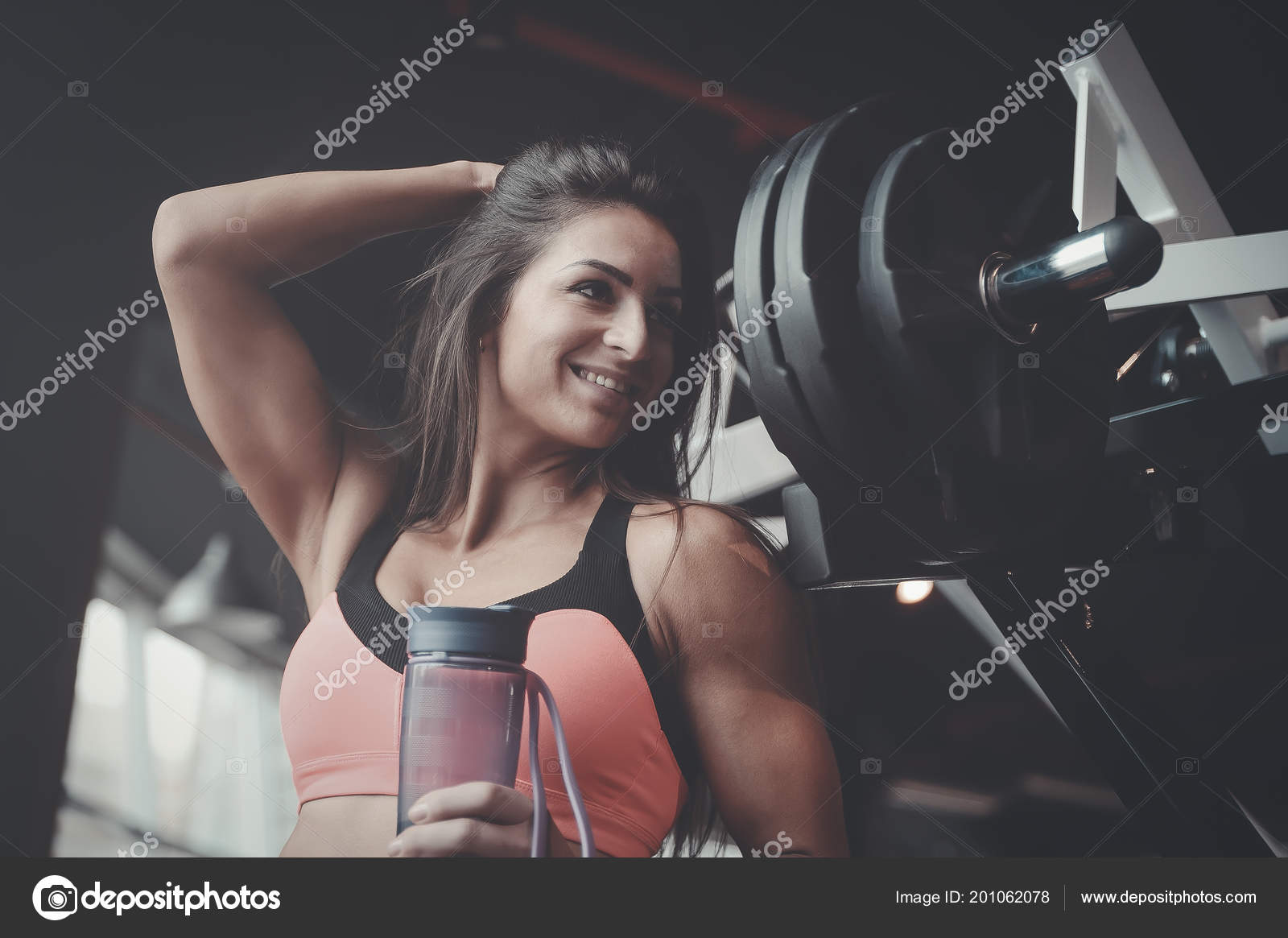 Beautiful Strong Sexy Athletic Young Caucasian Fitness Girl Long Hair Stock Photo C Antondotsenko