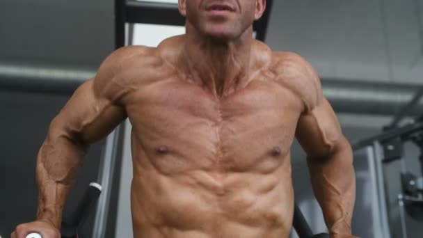 Brutalt Starka Bodybuilder Atletisk Man Pumpa Upp Muskler Träning Bodybuilding — Stockvideo