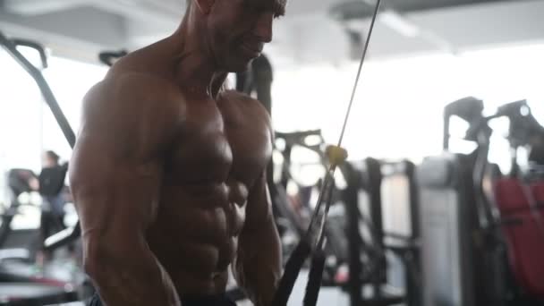 Βάναυση Ισχυρή Bodybuilder Αθλητικός Άνδρας Άντλησης Μέχρι Τους Μυς Προπόνηση — Αρχείο Βίντεο