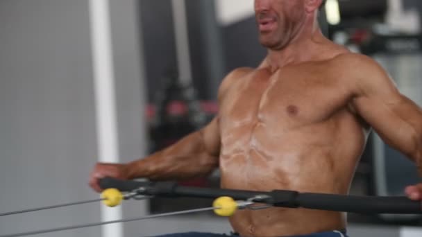 Brutal Fort Bodybuilder Homme Athlétique Pompage Vers Haut Muscles Entraînement — Video
