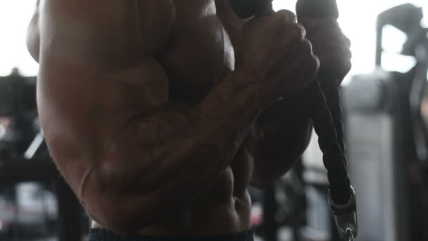 Brutal Fort Bodybuilder Homme Athlétique Pompage Vers Haut Muscles Entraînement — Video