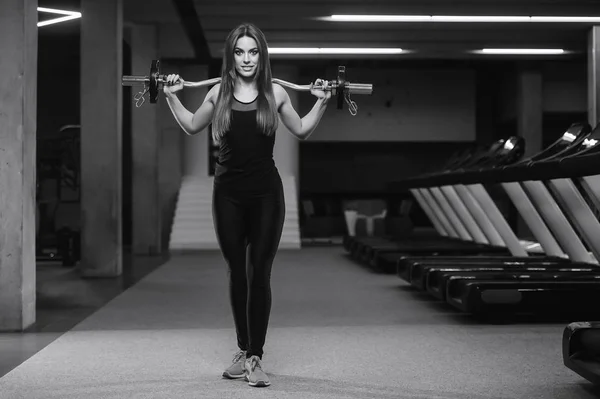 Krásný Silný Sexy Sportovní Mladé Kavkazské Fitness Dívka Dlouhými Vlasy — Stock fotografie