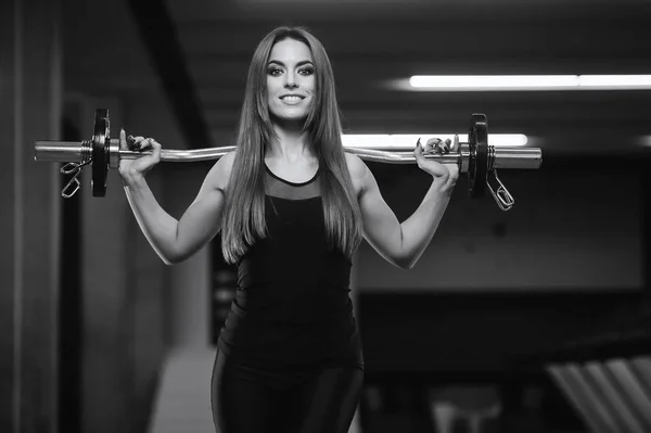 Hermosa Chica Atlética Fuerte Sexy Joven Caucásico Fitness Con Entrenamiento —  Fotos de Stock