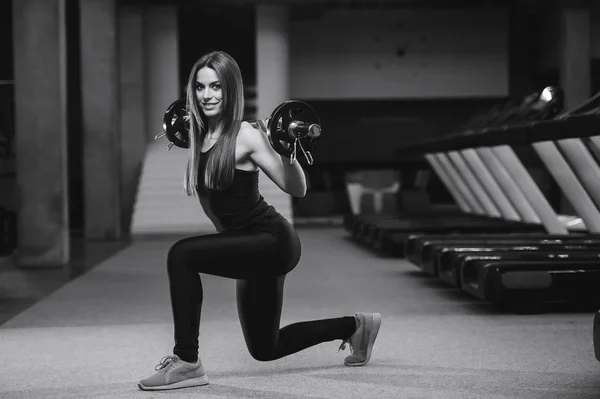 Krásný Silný Sexy Sportovní Mladé Kavkazské Fitness Dívka Dlouhými Vlasy — Stock fotografie