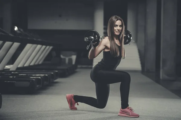 Vackra Stark Sexig Atletiska Unga Kaukasiska Fitness Tjej Med Långt — Stockfoto