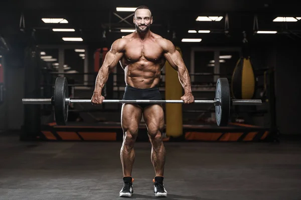 Brutal Fort Bodybuilder Homme Athlétique Pompage Vers Haut Muscles Entraînement — Photo