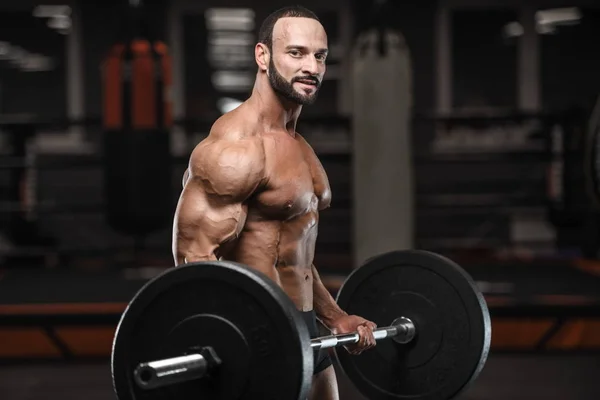 Brutaler Starker Bodybuilder Athletischer Mann Der Muskeln Hochpumpt Workout Bodybuilding — Stockfoto