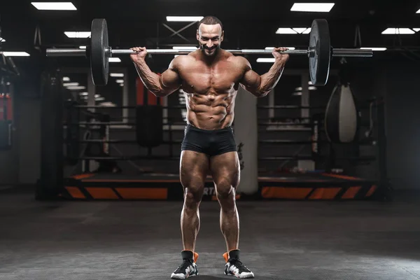 Βάναυση Ισχυρή Bodybuilder Αθλητικός Άνδρας Άντλησης Μέχρι Τους Μυς Προπόνηση — Φωτογραφία Αρχείου