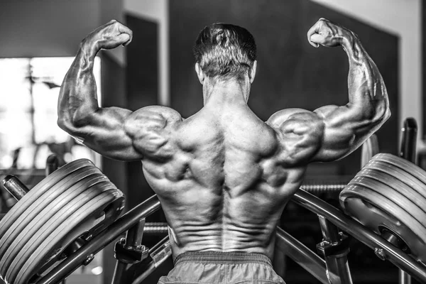 Brutal Strong Bodybuilder Athletic Aged Man Pumping Muscles Workout Bodybuilding — Stock Photo, Image