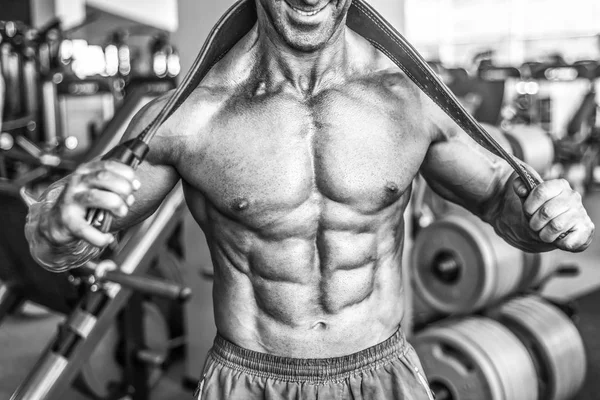 Brutal Strong Bodybuilder Athletic Aged Man Pumping Muscles Workout Bodybuilding — Stock Photo, Image