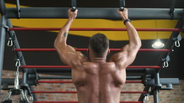 Hombres Atléticos Fuertes Guapos Bombeando Los Músculos Entrenamiento Fitness Musculación — Vídeos de Stock