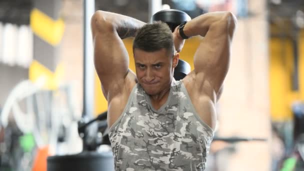 Hombres Atléticos Fuertes Guapos Bombeando Los Músculos Entrenamiento Fitness Musculación — Vídeos de Stock