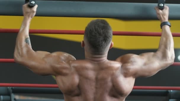 Hombres Atléticos Fuertes Guapos Bombeando Los Músculos Entrenamiento Fitness Musculación — Vídeos de Stock