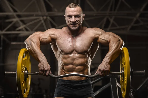 Hombres atléticos fuertes bombeando los músculos de la espalda entrenamiento fitness — Foto de Stock