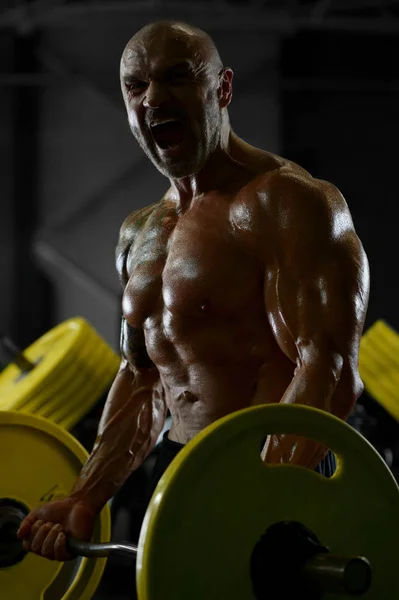 Guapo fuerte atlético hombres bombeo hasta bíceps músculos entrenamiento f — Foto de Stock