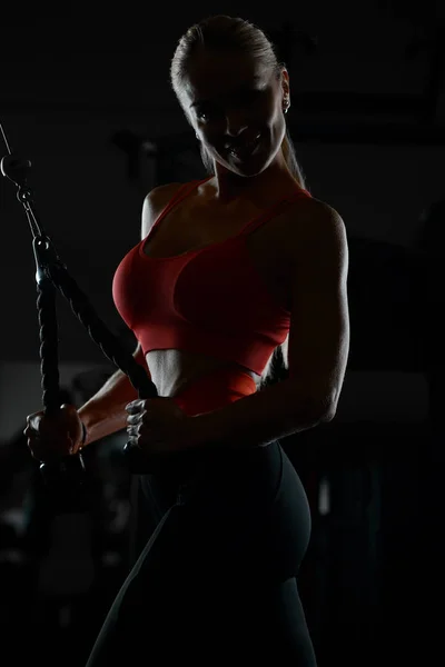Bastante caucásico fitness mujer bombeo hasta los músculos entrenamiento fitnes — Foto de Stock