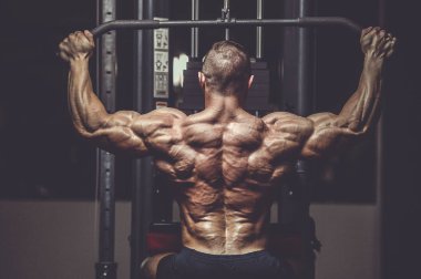 Vahşi güçlü atletik erkek kasları kas geliştiriyor.