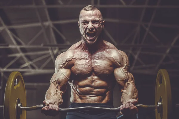 Brutale forti uomini atletici muscoli allenamento bodybuilding muscolare — Foto Stock