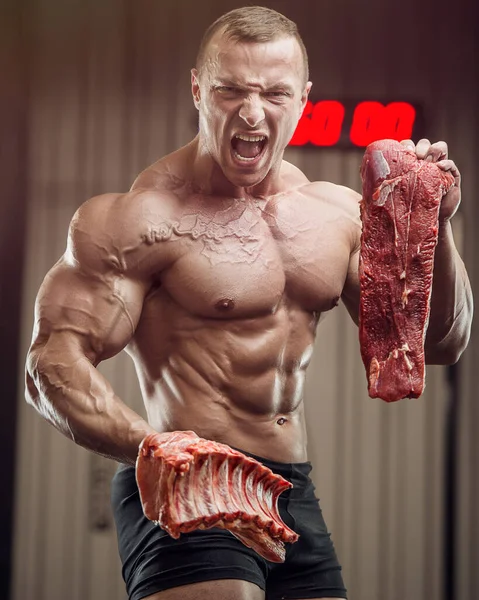 Grande Músculo Guapo Guapo Joven Rubio Hombre Violento Carnicero Atleta —  Fotos de Stock