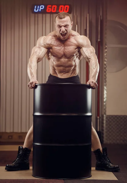 Bodybuilder Bello Forte Atletico Ruvido Uomo Pompaggio Muscoli Allenamento Fitness — Foto Stock