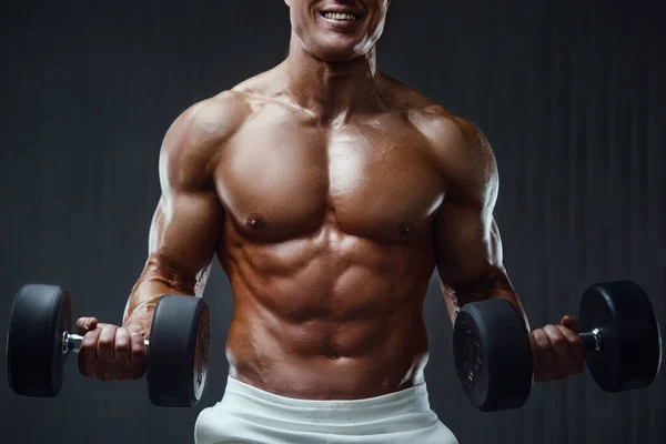 Fitness Man Pumping Arm Muscles Fitness Workout Bodybuilding Healthy Concept — Stock Photo, Image