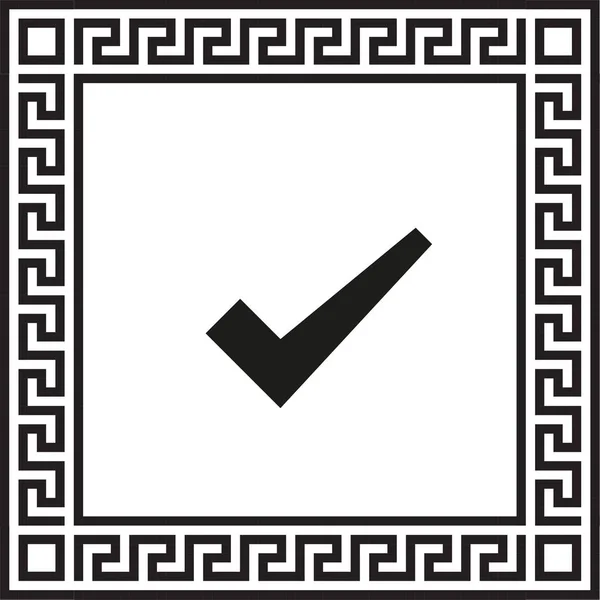 Вектор Значок Галочку Кадрі Грецької Орнаментом Eps — стоковий вектор