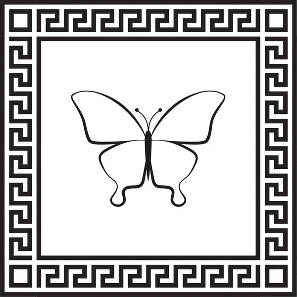 Icono Vectorial Mariposa Enmarcada Con Adorno Griego Eps — Vector de stock