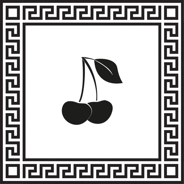 Ícone Vetor Cereja Emoldurado Com Ornamento Grego Eps — Vetor de Stock