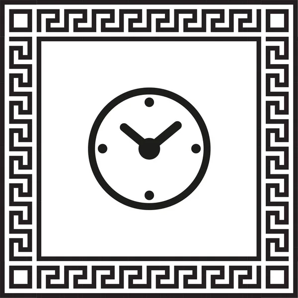 Icono Reloj Vectorial Enmarcado Con Adorno Griego Eps — Vector de stock