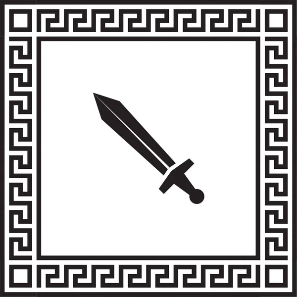 Вектор Значок Меч Кадрі Грецької Орнаментом Eps — стоковий вектор