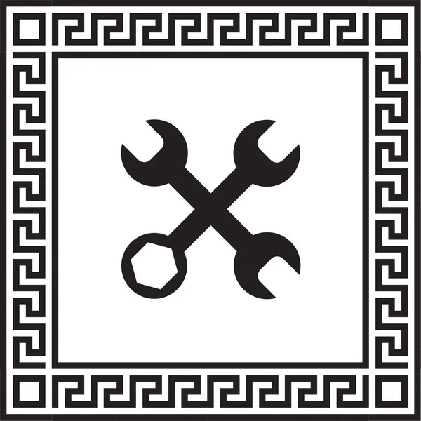 Вектор Значок Гайкового Ключа Кадрі Грецької Орнаментом Eps — стоковий вектор