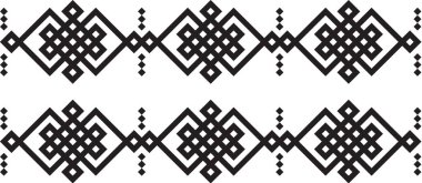 Tasarım için dikey kenarlık kümesi. Siyah beyaz arka plan üzerinde izole bağcıklı siluet. Vektör çizim.