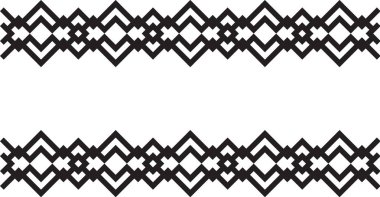 Tasarım için dikey kenarlık kümesi. Siyah beyaz arka plan üzerinde izole bağcıklı siluet. Vektör çizim.