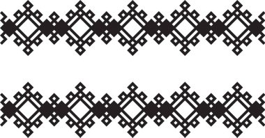 Tasarım için dikey kenarlık kümesi. Siyah beyaz arka plan üzerinde izole bağcıklı siluet. Vektör çizim.