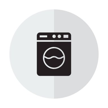 Çamaşır makinesi simgesi. Ev aletleri sembolü. Beyaz arka plan düz işareti. Vektör çizim