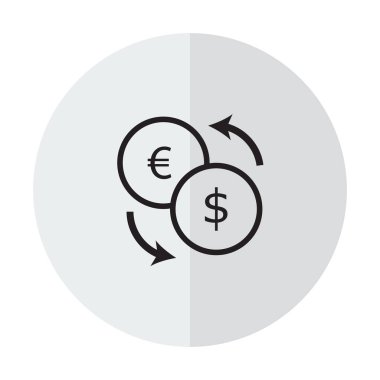 Döviz Alım Satım anahat simgesi siyah renk dikey bir gölge bir zemin üzerine izole