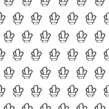 Kaktüs ve yeşil ve pembe Fildişi arka plan üzerinde kalp şeklinde çiçek ile Seamless modeli. El vektör çizim çekilmiş. Kumaş ve dekor tasarımı.