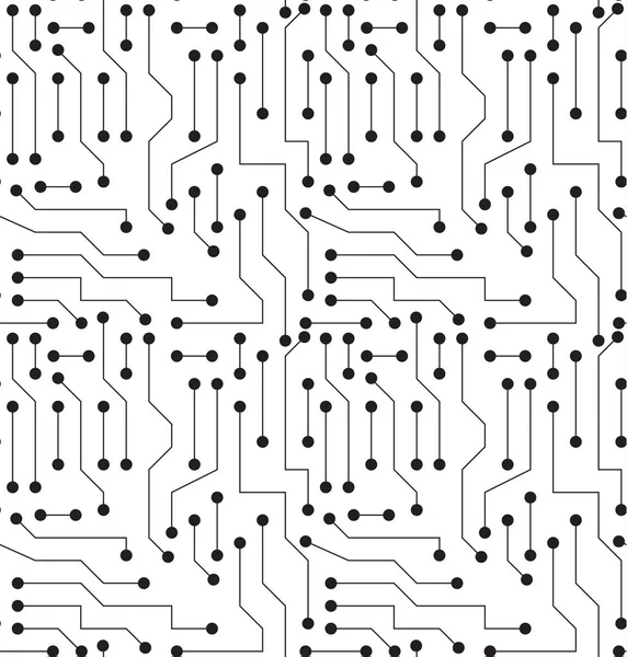 Carte de circuit imprimé noir et blanc fond sans couture avec motif dans les montres — Image vectorielle