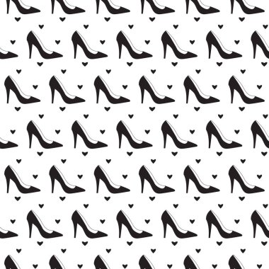 Kesintisiz moda aksesuarları desen. Siyah ayakkabılar, pembe ruj, tırnak cilası, parfüm, nane yeşil lekeli zemin üzerine güneş gözlüğü ile şirin moda illüstrasyon.