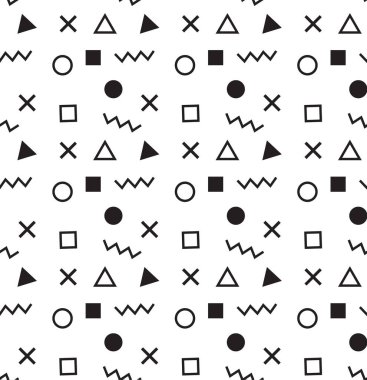 Geometrik vektör desen renkli ile. Geometrik tarzı Retro soyut desen. Bir üçgen, bir çizgi, bir daire oluştururlar. Hippi moda Memphis tarzı.