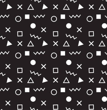 Geometrik vektör desen renkli ile. Geometrik tarzı Retro soyut desen. Bir üçgen, bir çizgi, bir daire oluştururlar. Hippi moda Memphis tarzı.