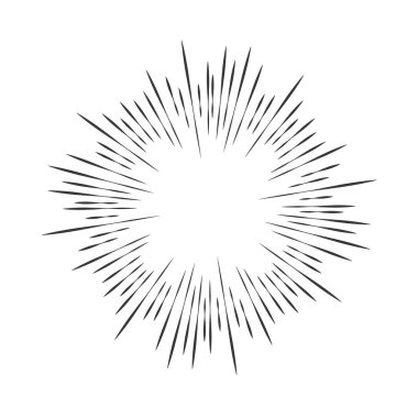 Güneş patlaması, yıldız güneş patlaması. İnce kirişler, satırları merkezinden yayılan. Vektör çizim. Tasarım öğesi için logo, işaretleri dinamik stil soyut patlama, orta hız hareket satırlarından