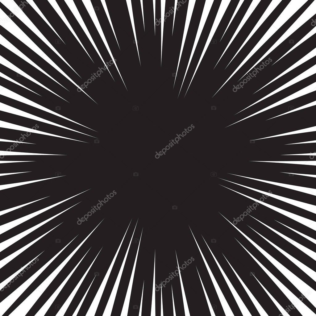 Abstract background with radial lines. Monochrome burst background.