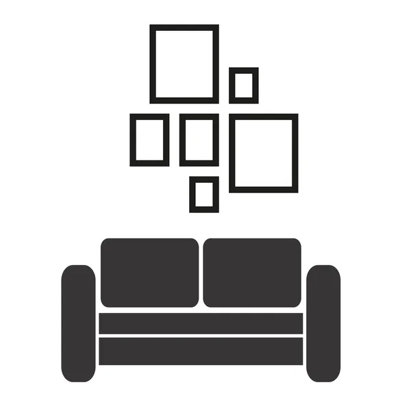 Vector Vintage Retro Interieur Mit Sofa Und Rahmen Für Bilder — Stockvektor