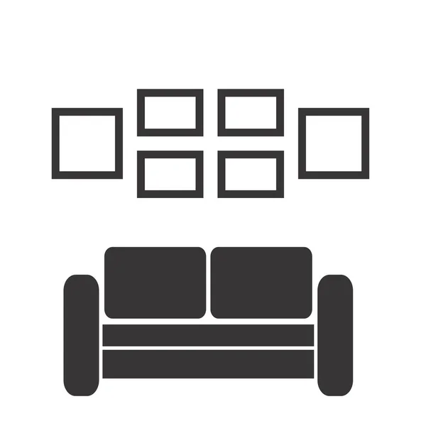 Vector Vintage Retro Interieur Mit Sofa Und Rahmen Für Bilder — Stockvektor