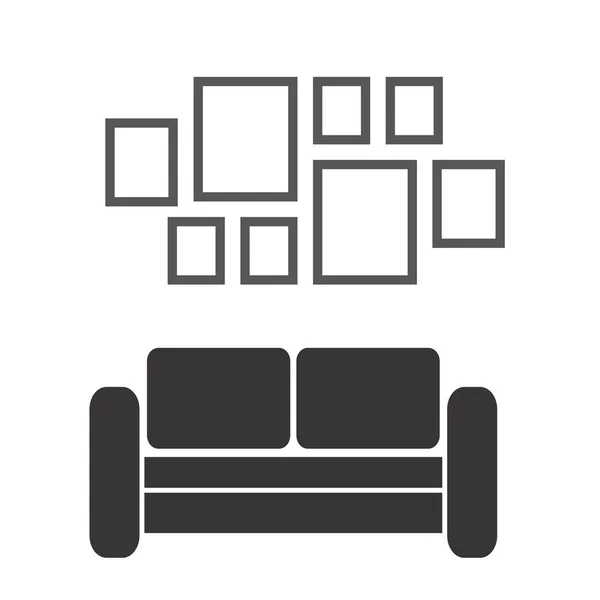 Vektor Vintage Interior Retro Dengan Sofa Dan Bingkai Untuk Gambar - Stok Vektor