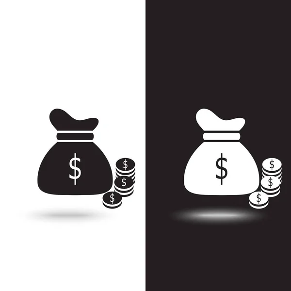 Bolsa de dinero icono de vector sobre fondo blanco y negro — Vector de stock