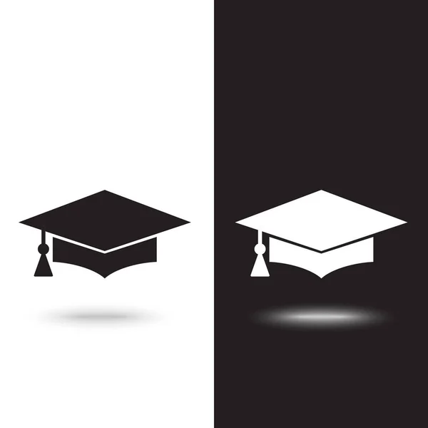 Vetor ícone de graduação cap no fundo preto e branco — Vetor de Stock